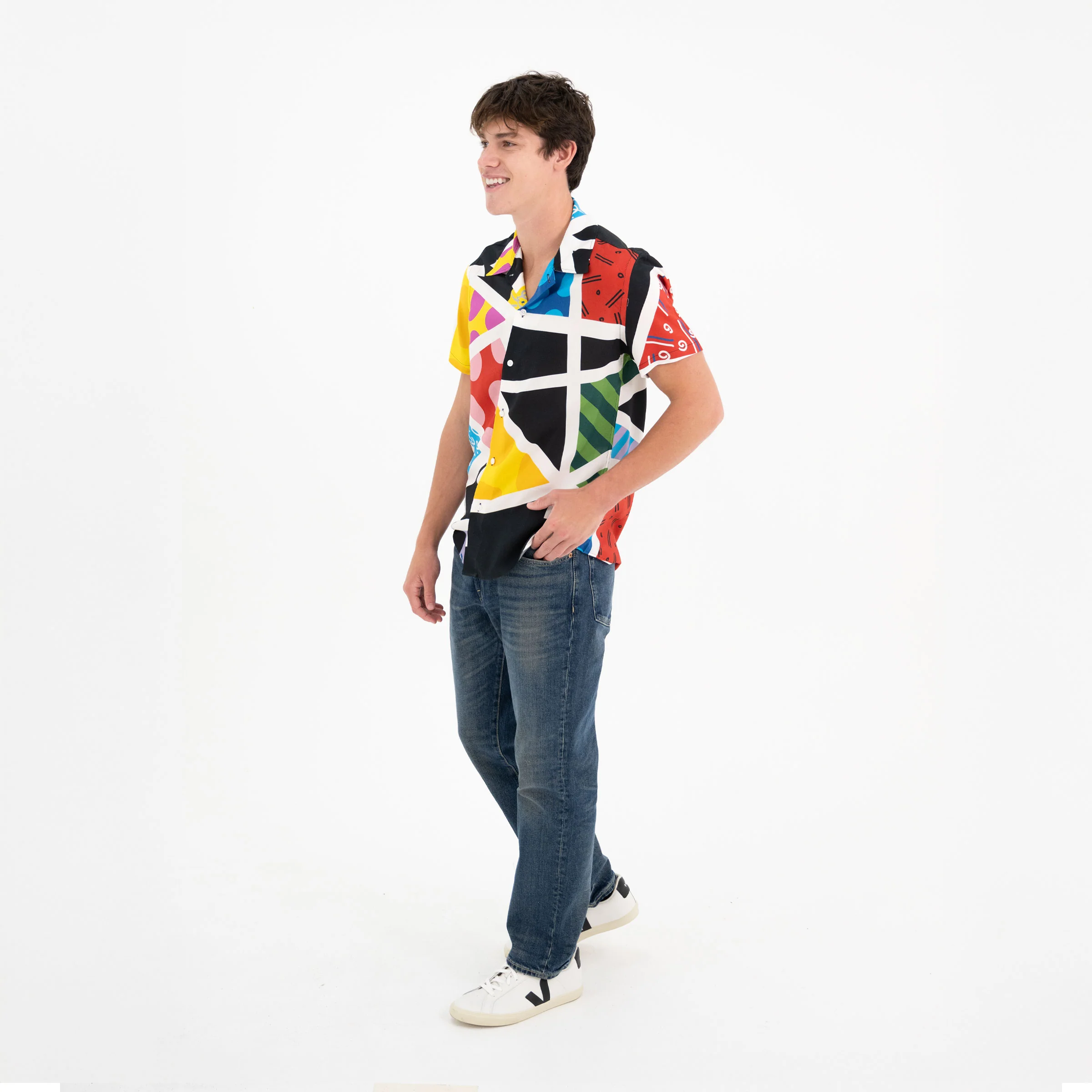 Midnight Landscape Men's Short Sleeve Button Down Shirt - Image 3