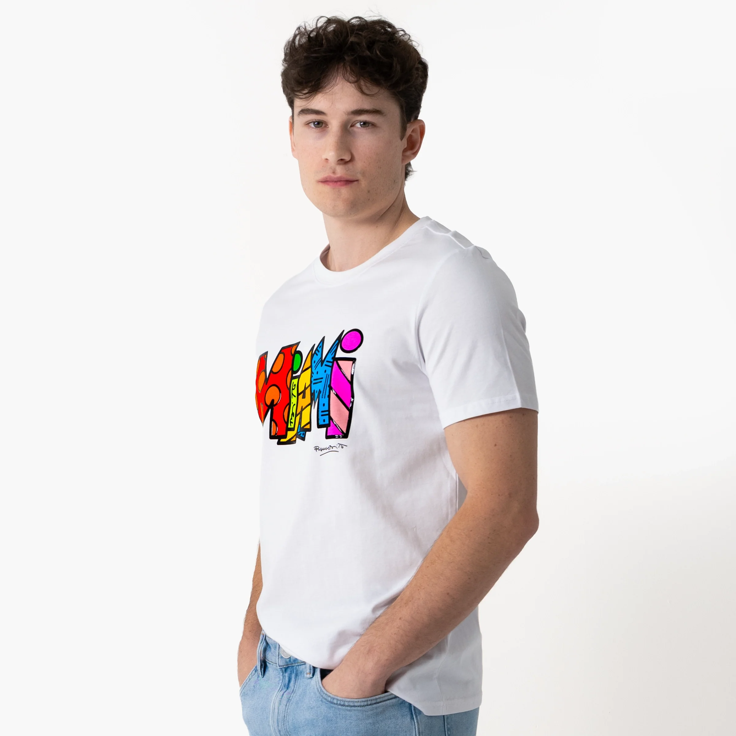 Miami White Britto T-Shirt For Men - Image 8