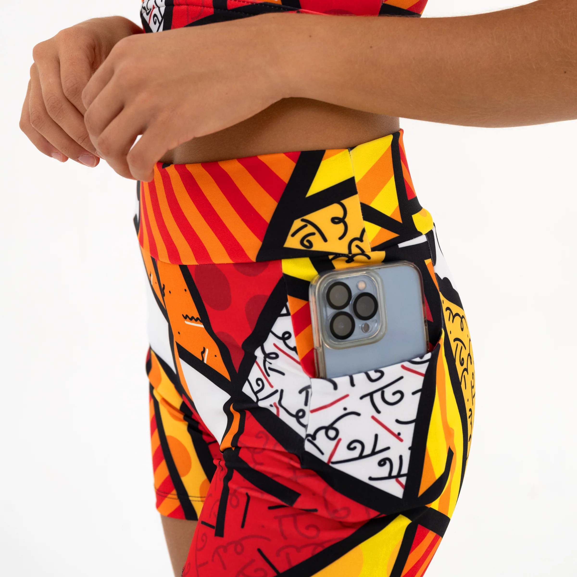 Red Landscape Britto Yoga Shorts - Image 3