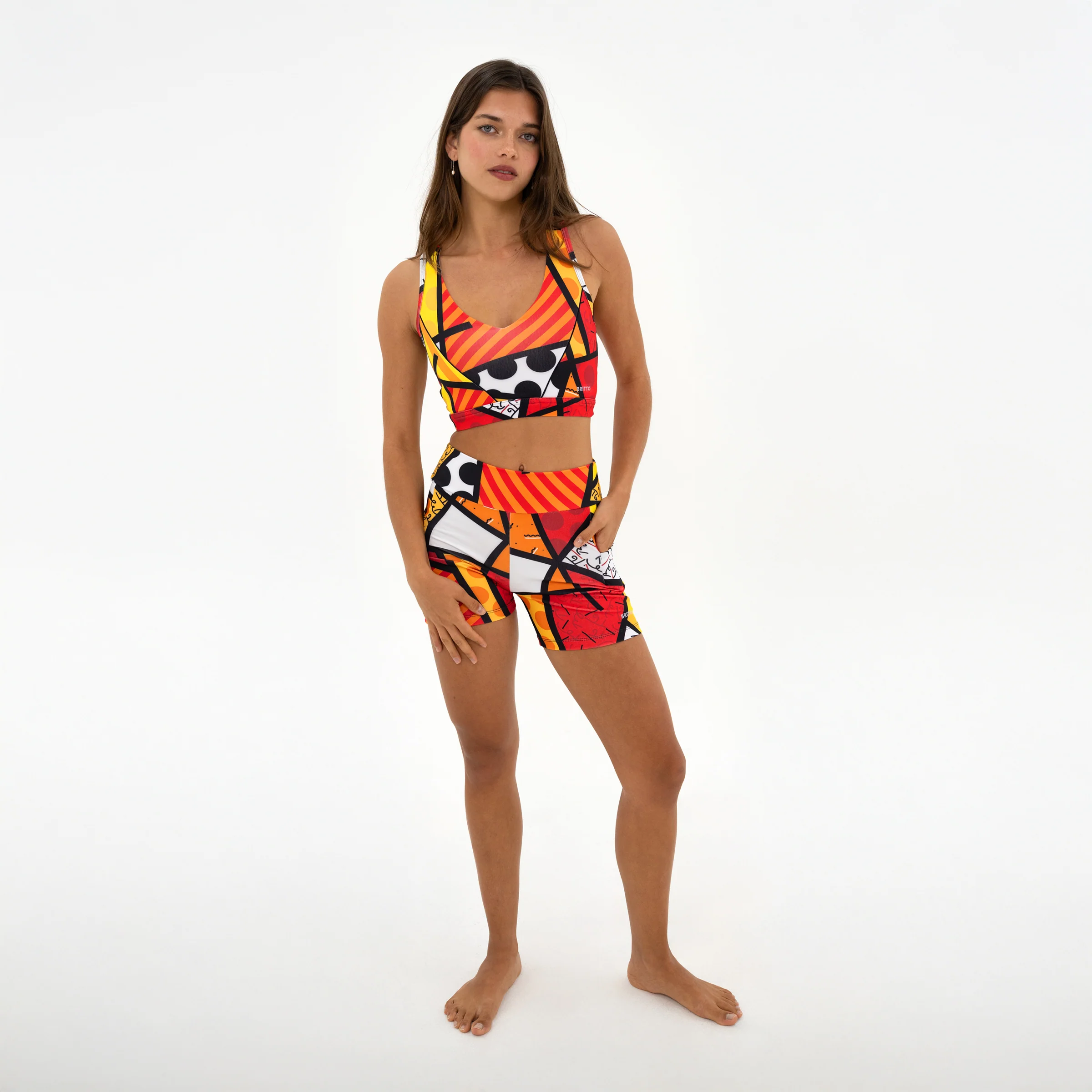 Red Landscape Britto Yoga Shorts - Image 6