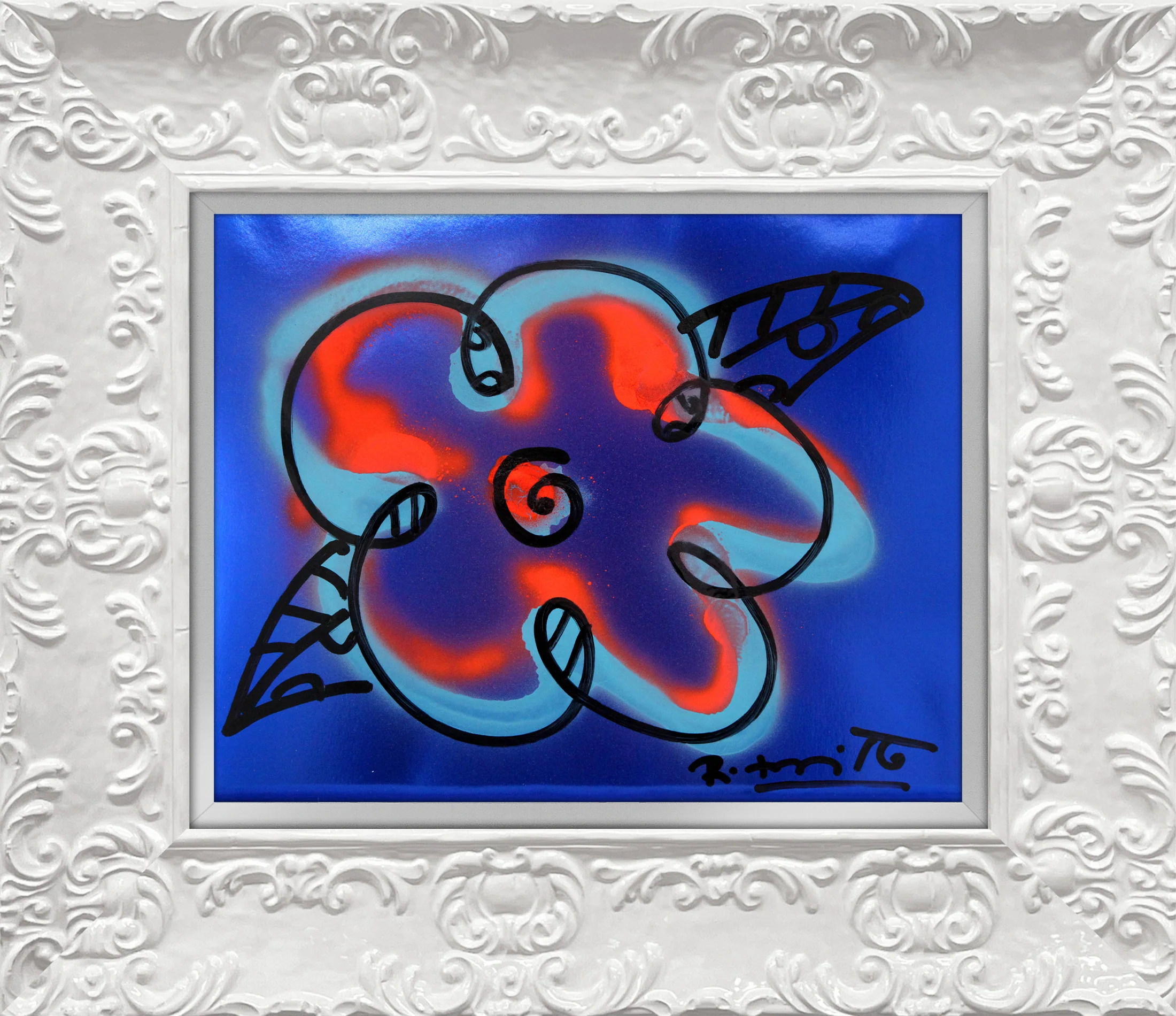 Cyan, Orange, and Blue Flower - Original Drawing - Image 14