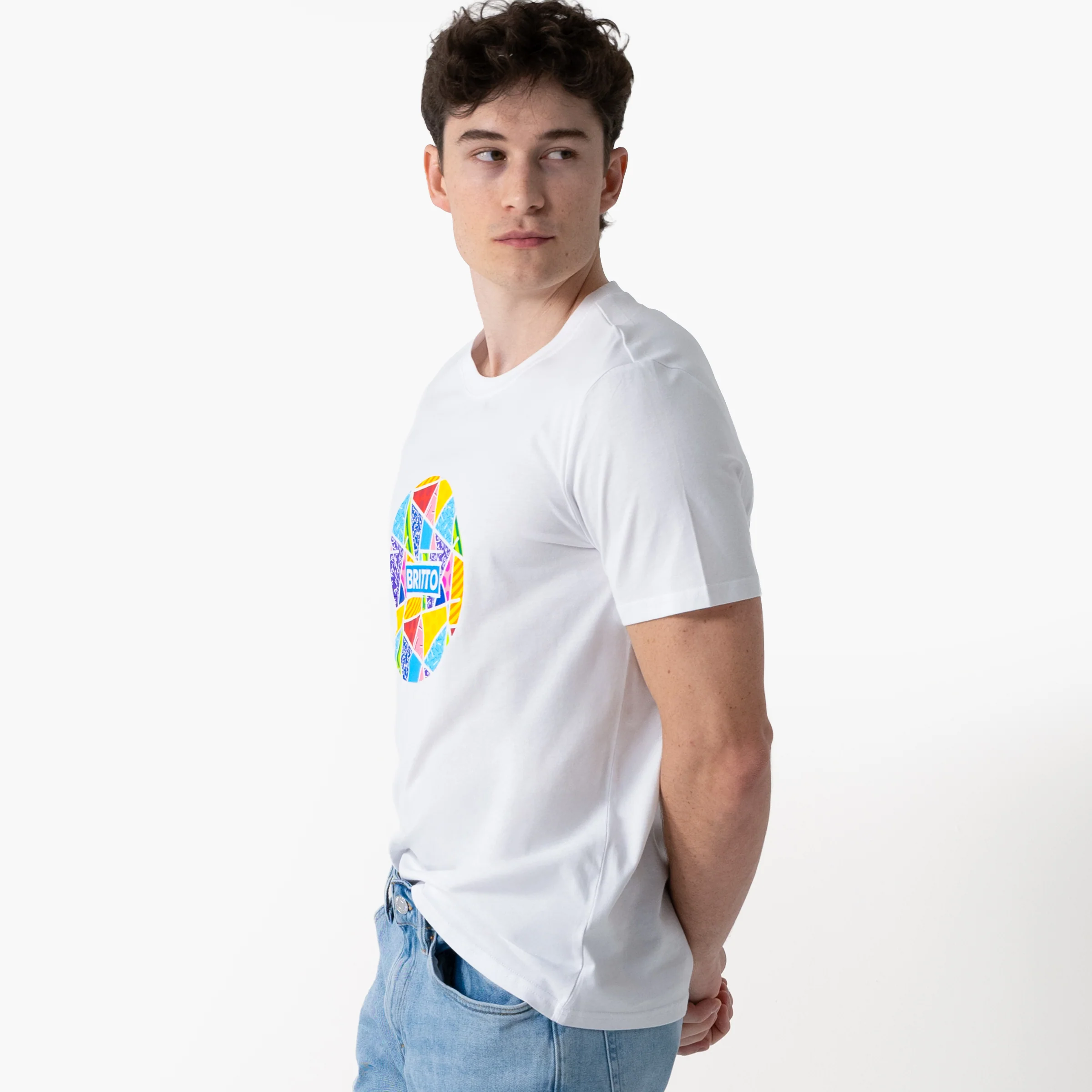Globe Baby Blue Landscape Britto T-Shirt For Men - Image 8