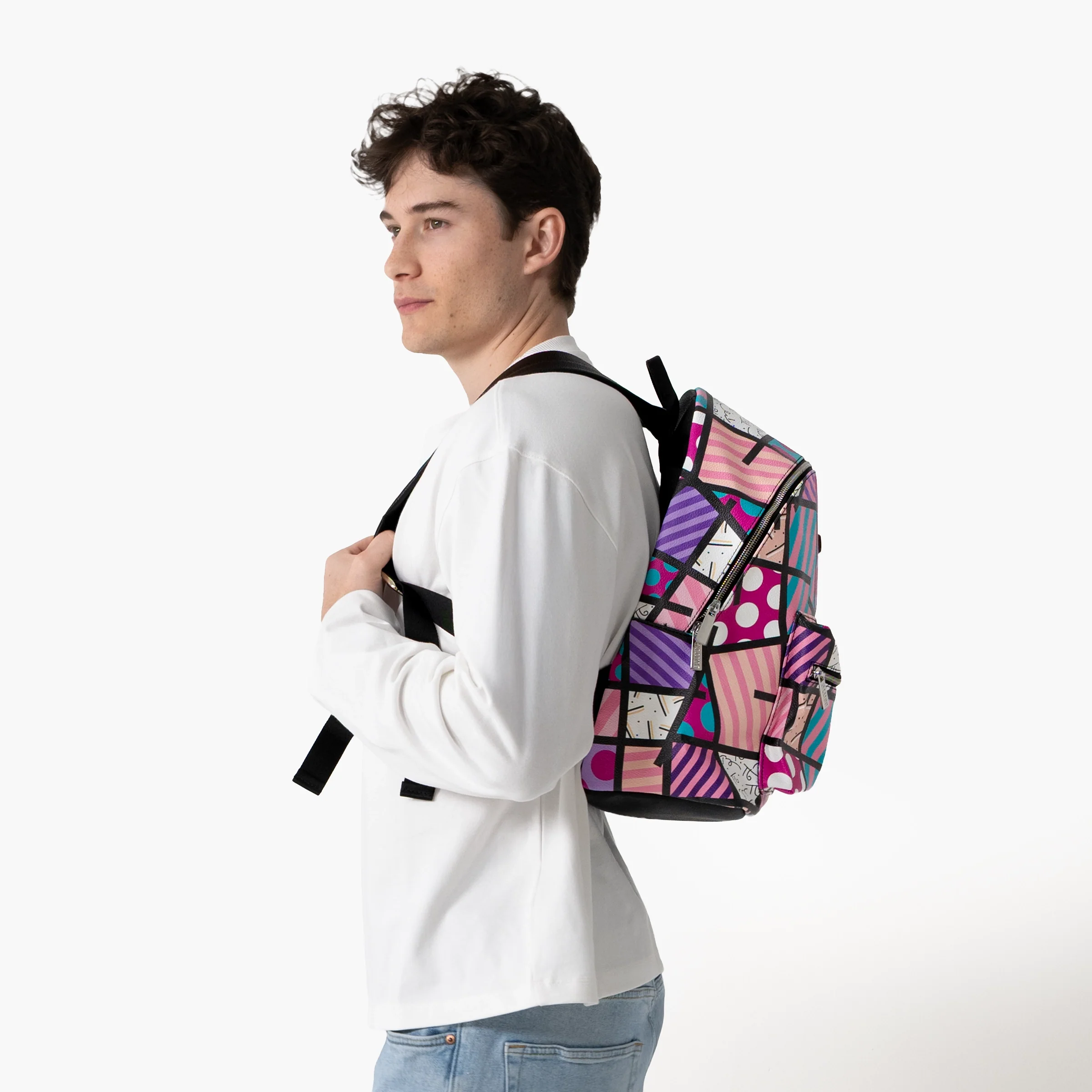 Pink Landscape Britto Eco Leather Large Backpack - Image 6