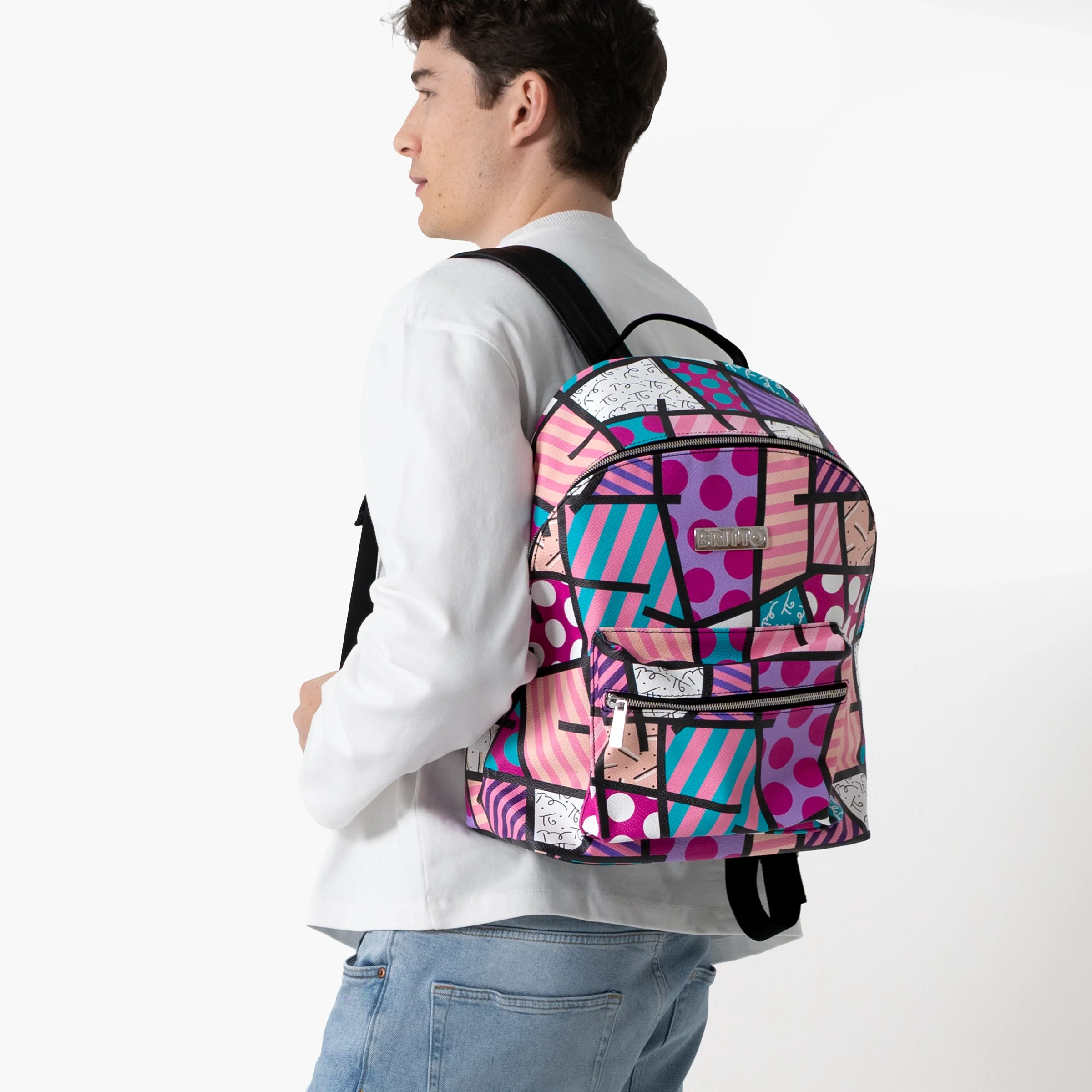 Pink Landscape Britto Eco Leather Large Backpack - Image 7