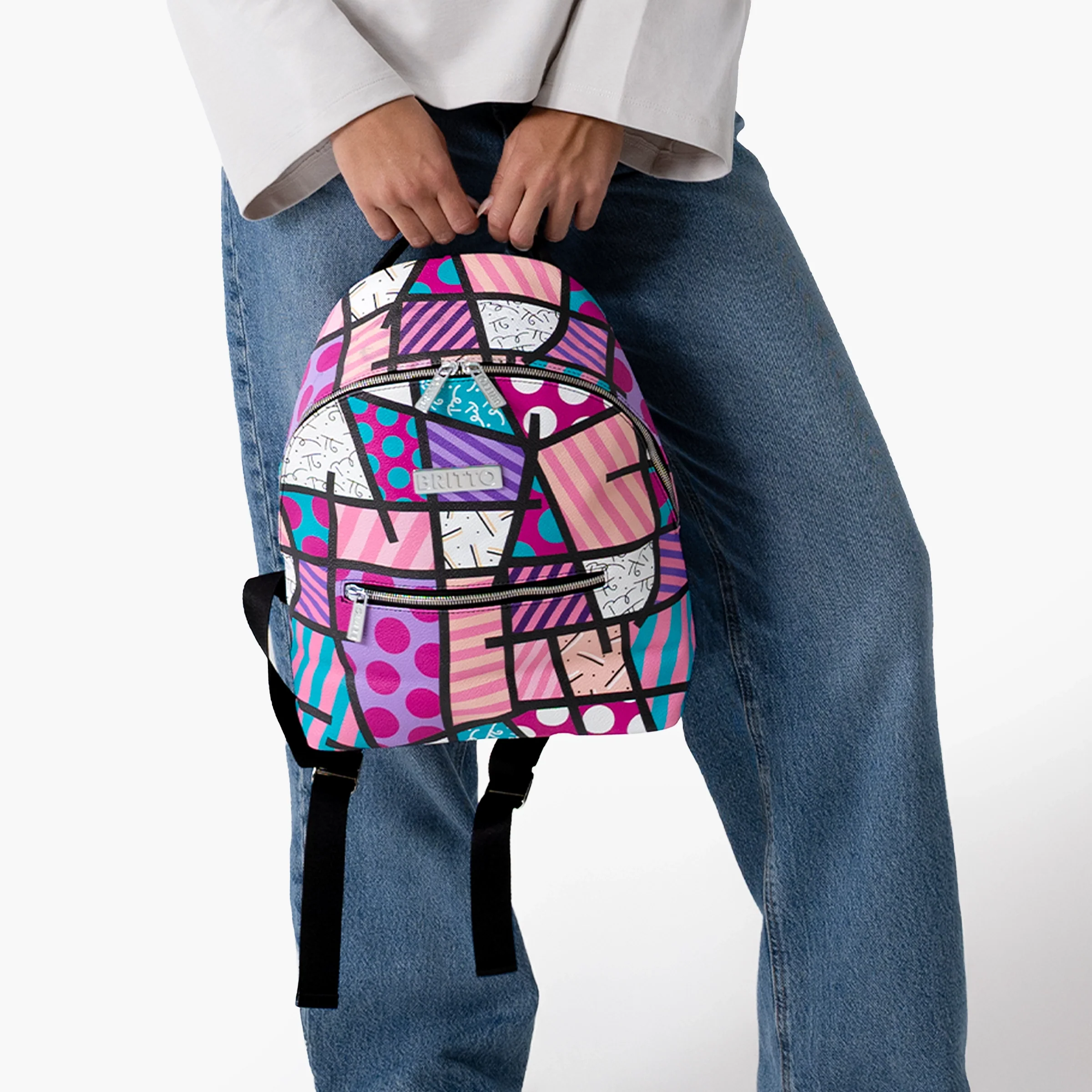 Pink Landscape Britto Eco Leather Small Backpack - Image 5