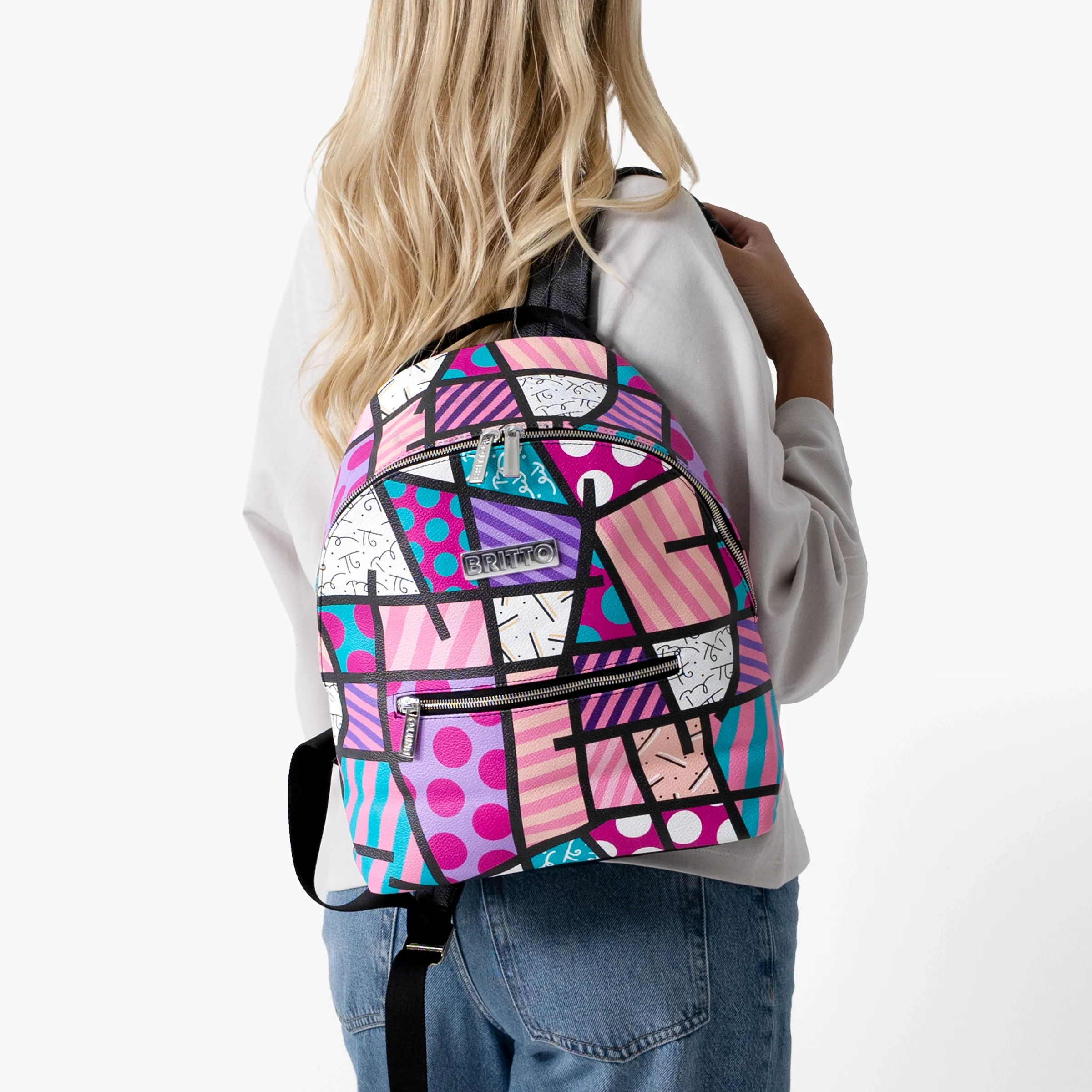Pink Landscape Britto Eco Leather Small Backpack - Image 7