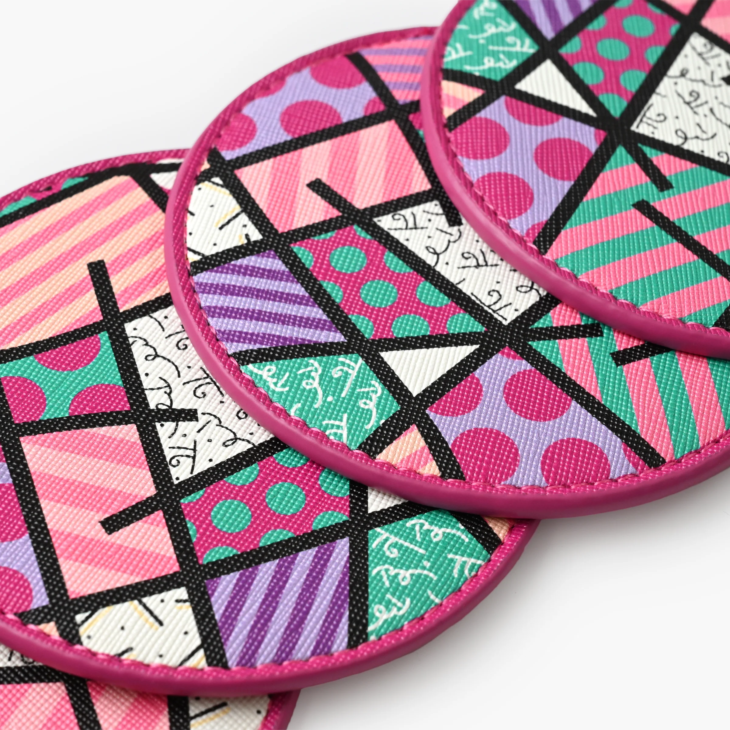 Pink Landscape Britto Round Leather Coasters - Image 5