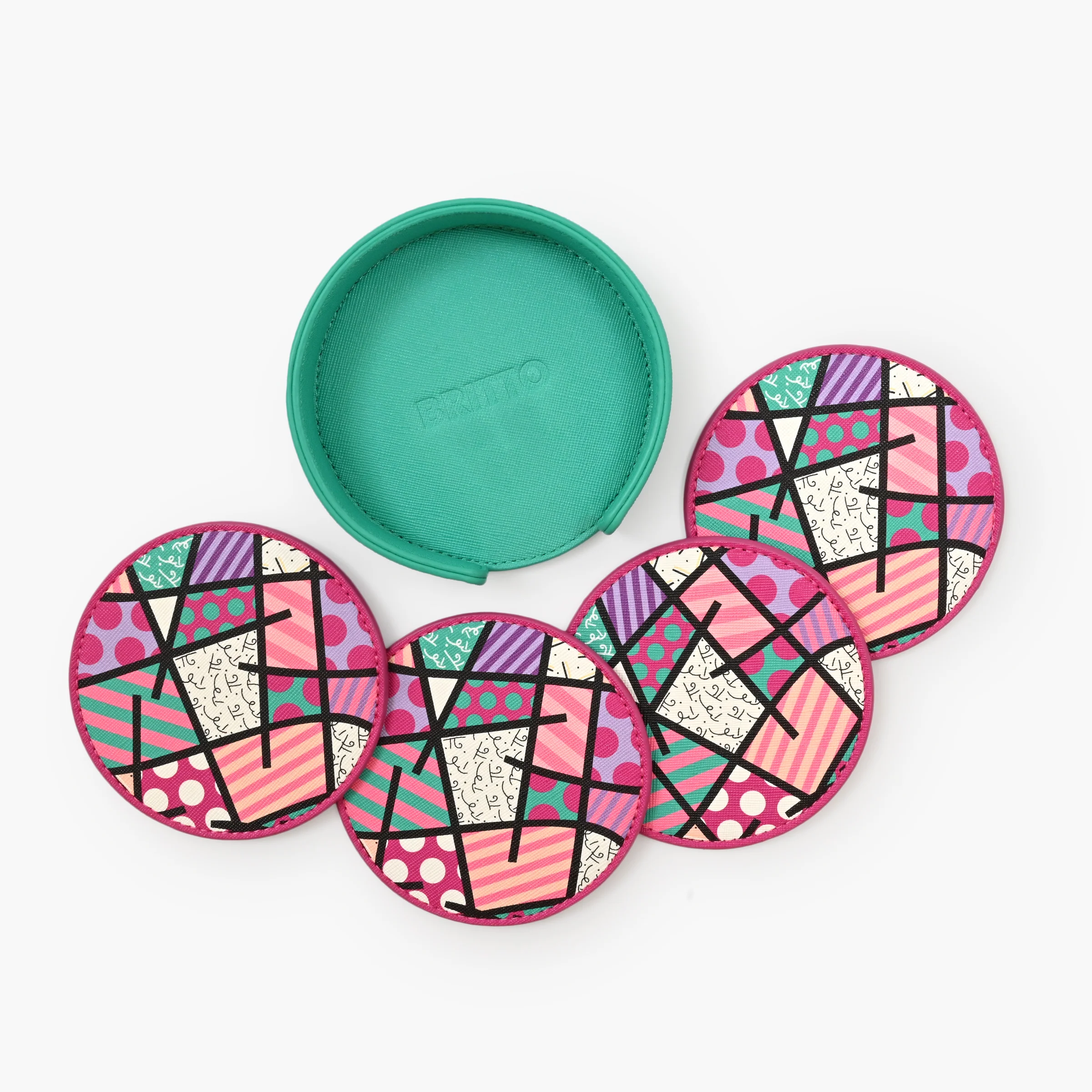 Pink Landscape Britto Round Leather Coasters - Image 6