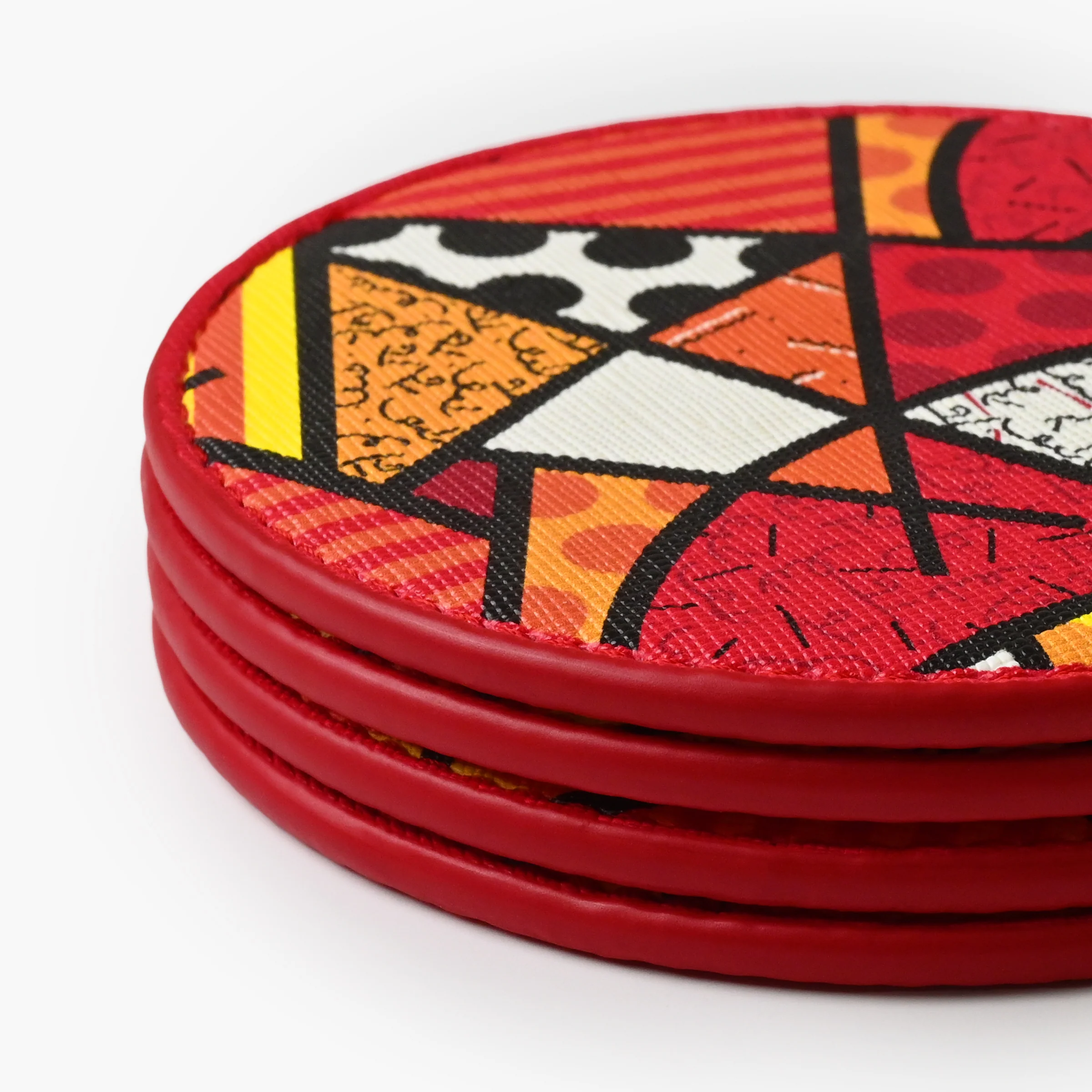 Red Landscape Britto Round Leather Coasters - Image 4